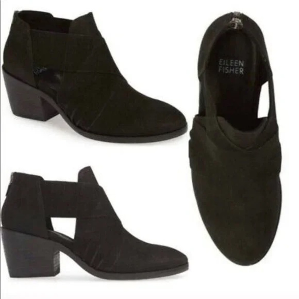 Eileen Fisher Womens Walt Black Leather Round Toe Ankle Booties Size 9
